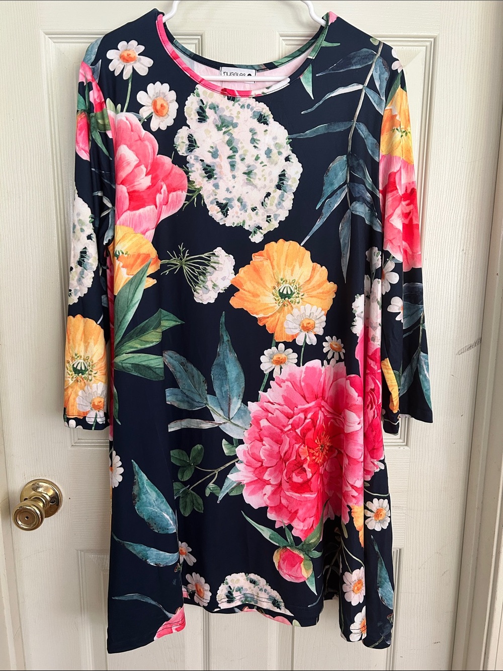 Nuggles Navy Floral Swing Dress with Pink & Yellow Blooms